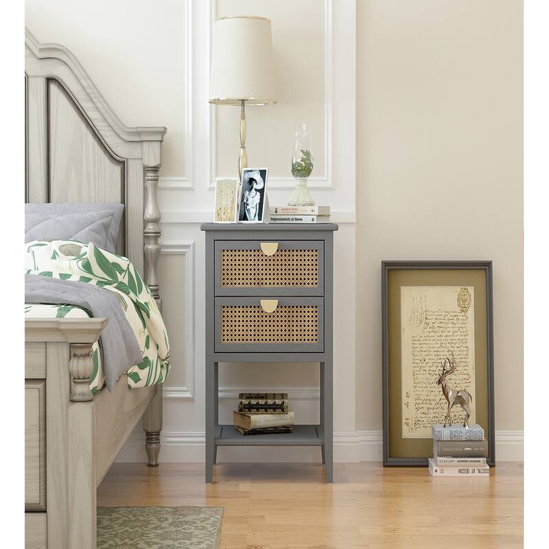 2-Drawer Nightstand Bed Side Table with Storage Cabinet End Table shelf Wood Side Table