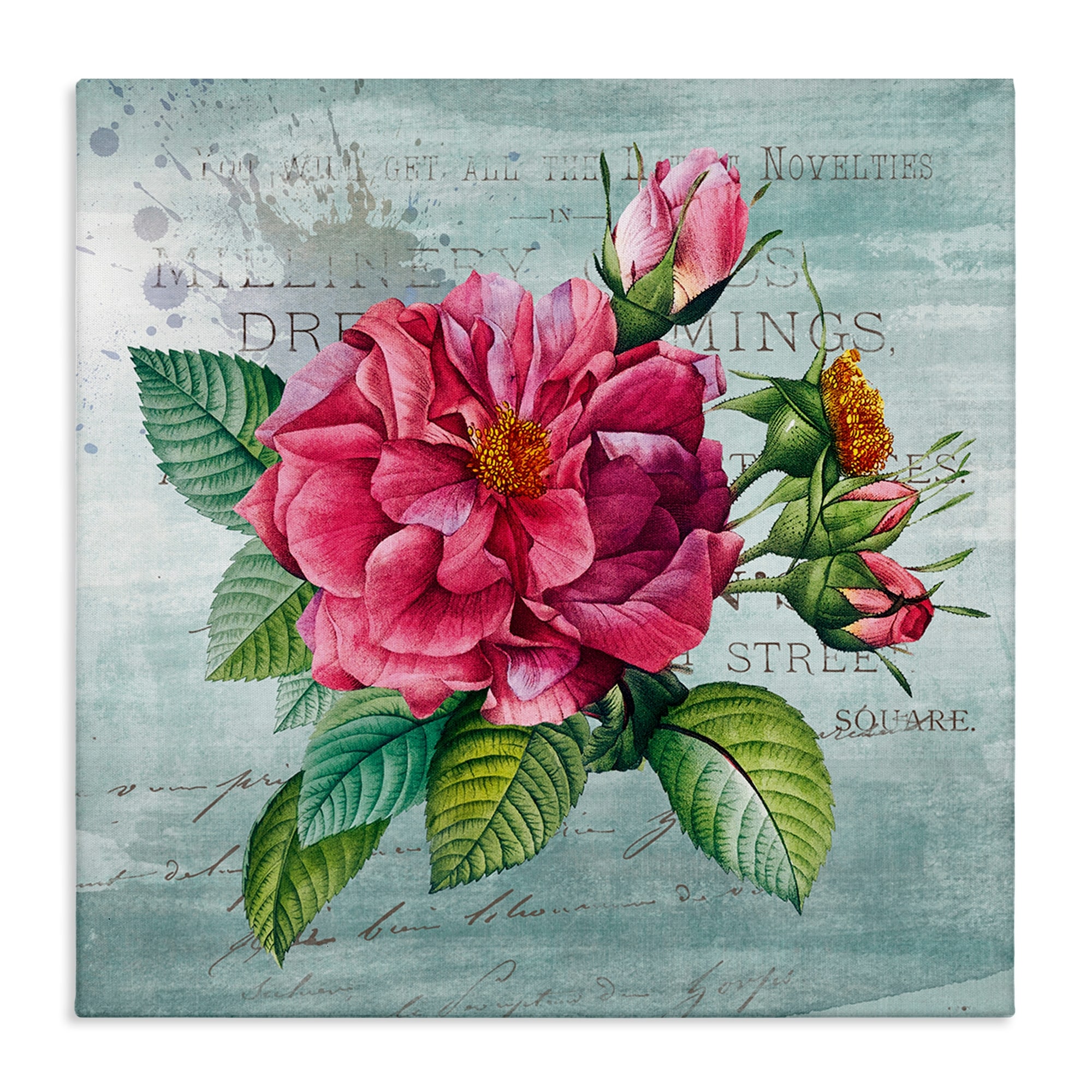 Stupell Pink Garden Flower over Rustic Canvas Wall Art Design By Susan Arnot