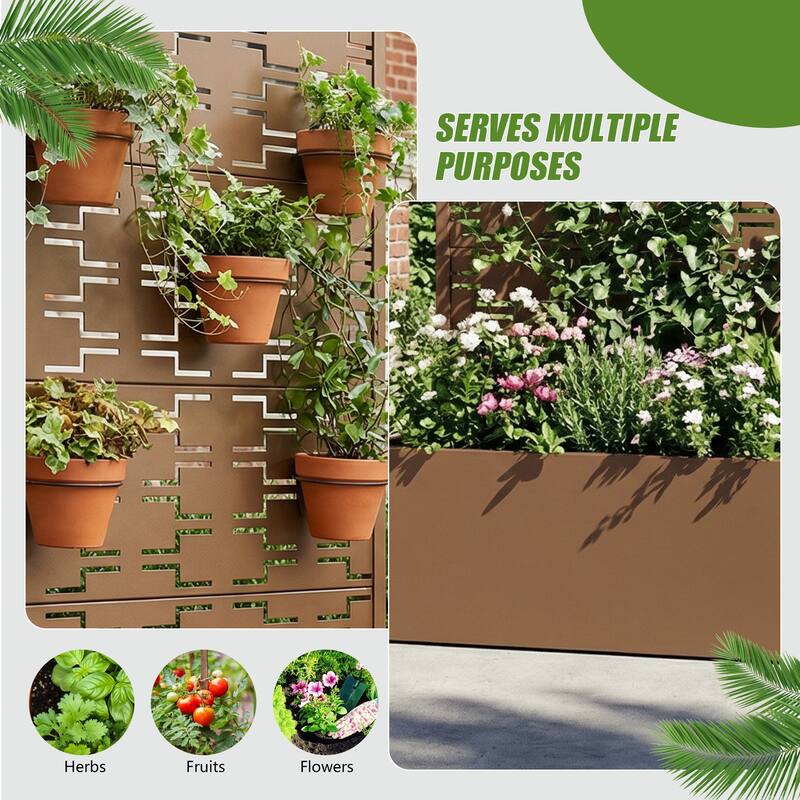 Metal Galvanized Planter Box with Trellis Privacy Screen Lockable Wheels