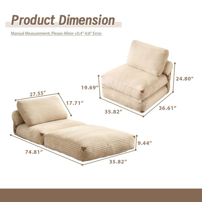 XIZZI Convertible Corduroy Floor Chair Folding Sofa Bed