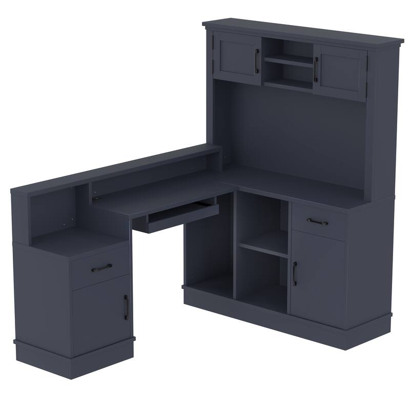 L-Shaped Computer Desk with outlet, Drawers, Bookshelf, Modern Corner Desk, L-Shaped Study Table Writing Desk