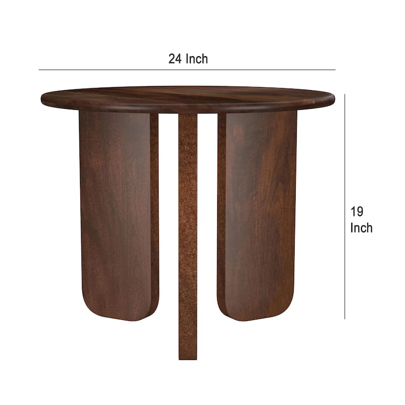 Novo Side End Table, 24 Inch, Three Panel Legs, Brown Mango Wood
