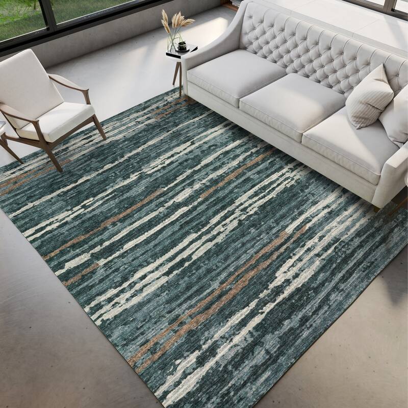 Indoor/ Outdoor Bravado Abstract Striped Baja Washable Area Rug - 8' x 10' - Shadow