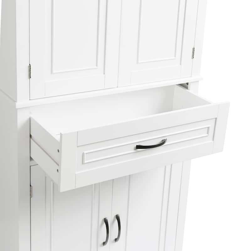 Anti-tipping MDF Floor Cabinet Tall Free Standing Storage Cabinet with Doors, Drawers and Adjustable Shelf for Bathroom Kitchen