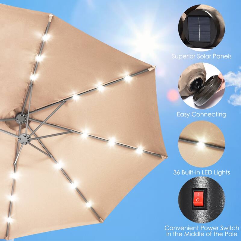Costway 15Ft Patio Double-Sided Solar LED Market Umbrella Crank Base