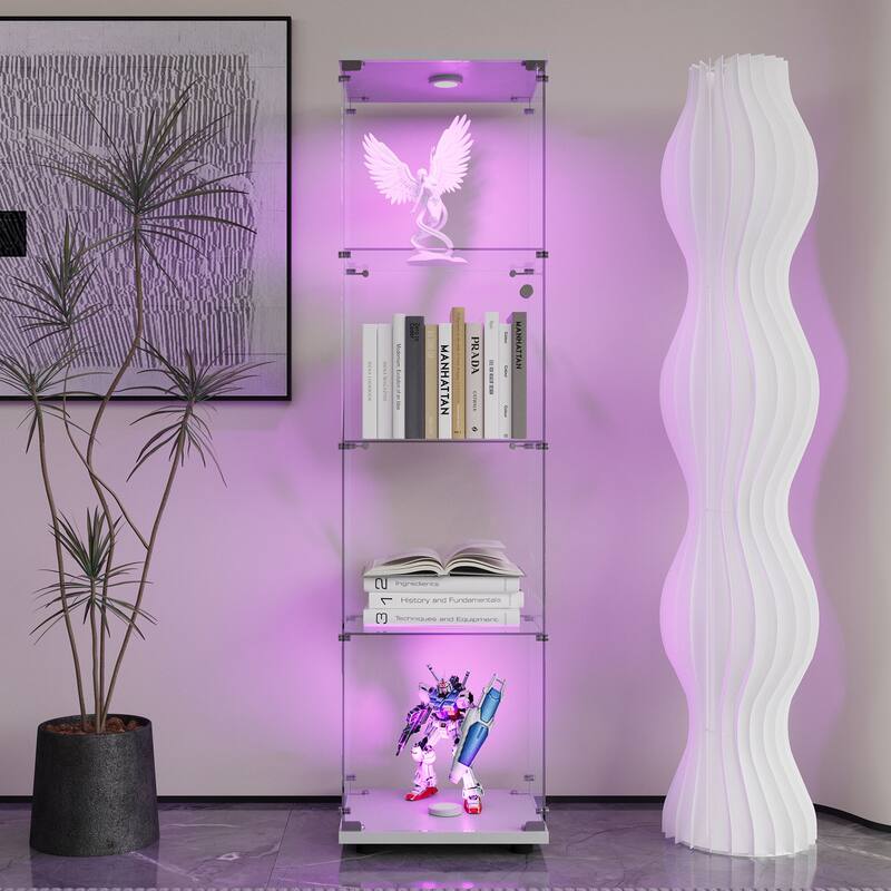 Tempered Glass Cabinet,Wine Cabinet,storage Cabinet,File Cabinet,with Battery-powered paipai light,Adjustable Floor Feet