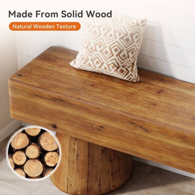 Solid Wood Entryway Shoe Bench, 47” Rustic End of Bed Bench