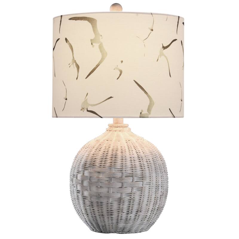 Piper's Harbor Rattan Table Lamp - Whitewash Finish - Seagull Print Shade