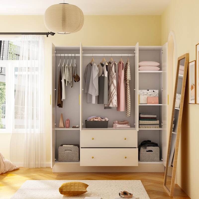 63"W Family Wardrobe/Armoire/Closet by Timechee with Mirror Doors