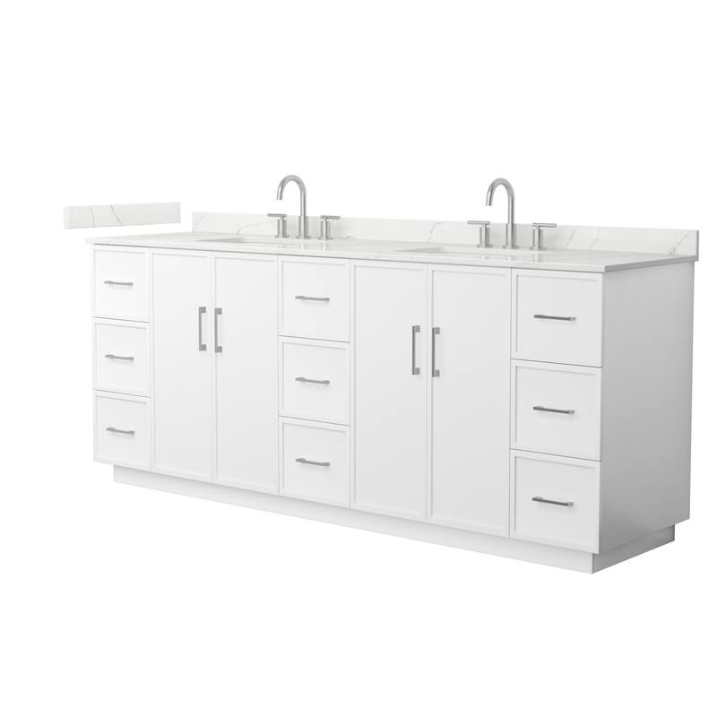 Wyndham Collection WCH7474-84D-QTZ-US3MXX Elan TK 84" Free Standing - White / Giotto Quartz Top / Brushed Nickel