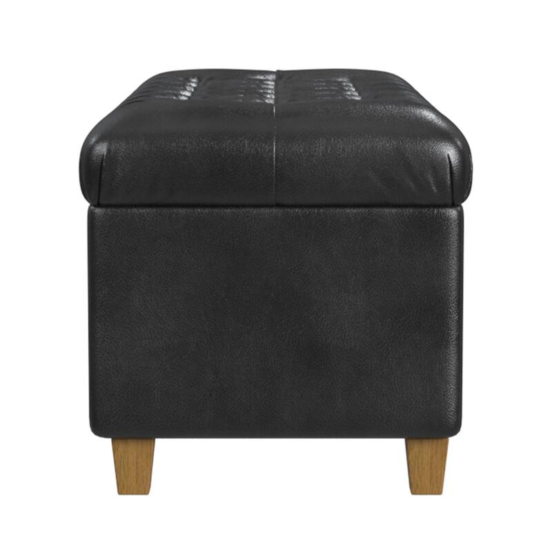 Bea Storage Ottoman Bench with Tufted Black Faux Leather, 40 Inch