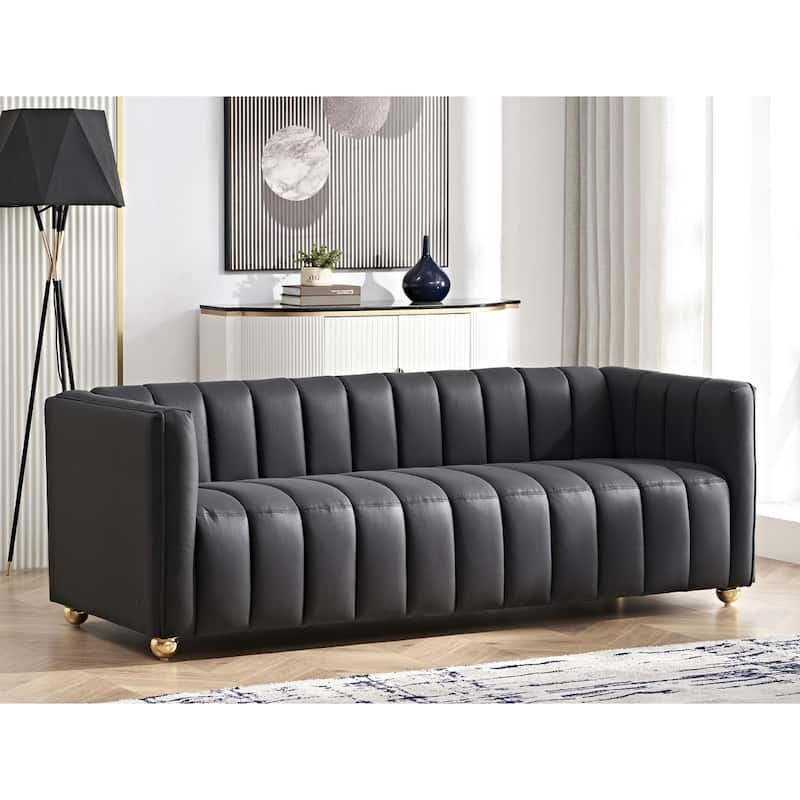 Channel Tufted Glam Indoor Living Room Sofa - Black