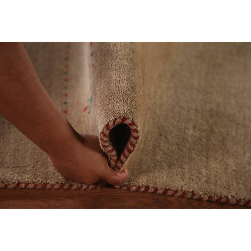 Light Brown Gabbeh Area Rug Wool Carpet - 8'1"x 9'9"