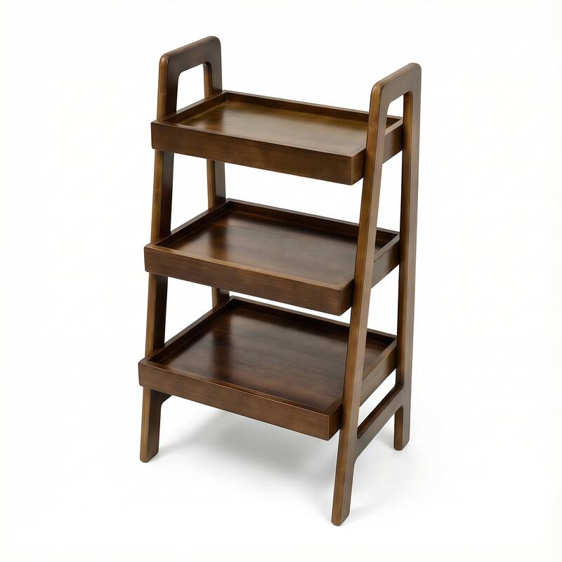 100% Solid Wood Ladder Shelf, 3 Tier Small Ladder Bookshelf, Freestanding Ladder Shelf with Open Storage