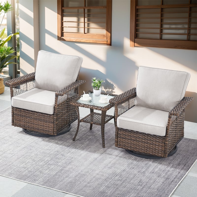 Gymojoy Patio Sectional Outdoor Sofa with Swivel Chair Table - Brown