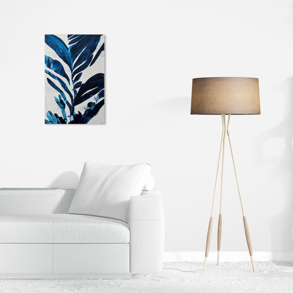 Wynwood Studio Canvas Floral and Botanical Fern Growth Blue and Tropical Wall Art Canvas Print - Blue, White