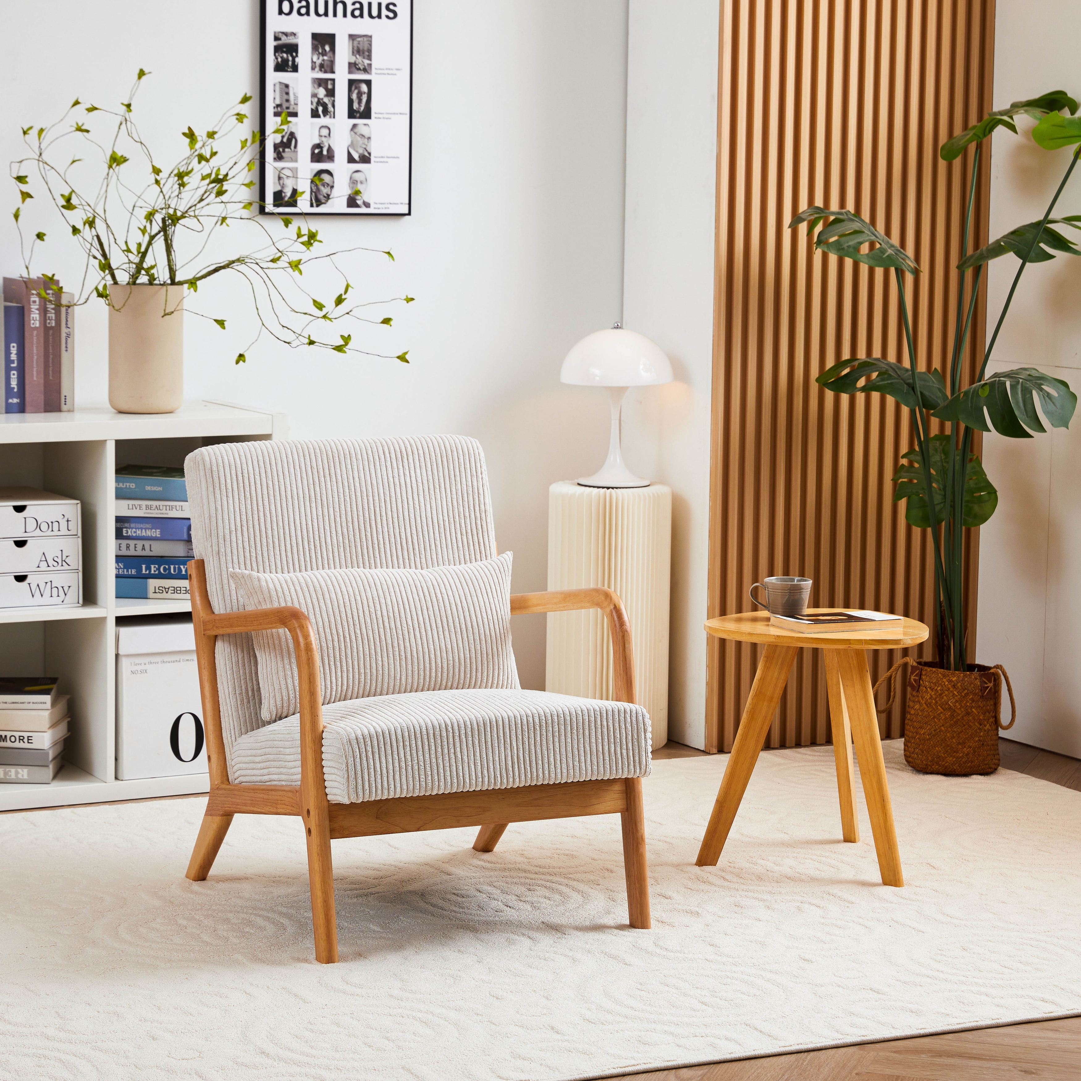 Mid-Century Accent Chair with Pillow, Upholstered Reading Chair with Wood Frame for Bedroom Balcony