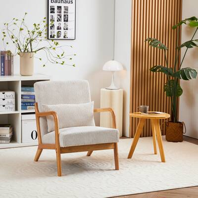 Mid-Century Modern Accent Chair, Arm Chair Living Room Chairs with Pillow Upholstered Reading Chair with Solid Wood Frame