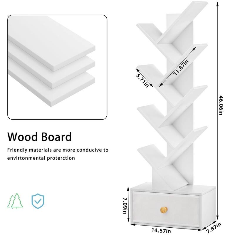 8 Tier Tree Bookshelf with Drawer - 14.57"D x 7.87"W x 46.06"H