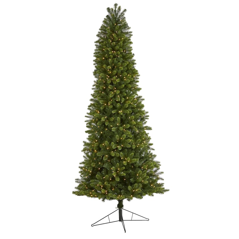 9' Pre-Lit Multifunction Slim Virginia Spruce Artificial Christmas Tree, Clear LED Lights - 9 Foot