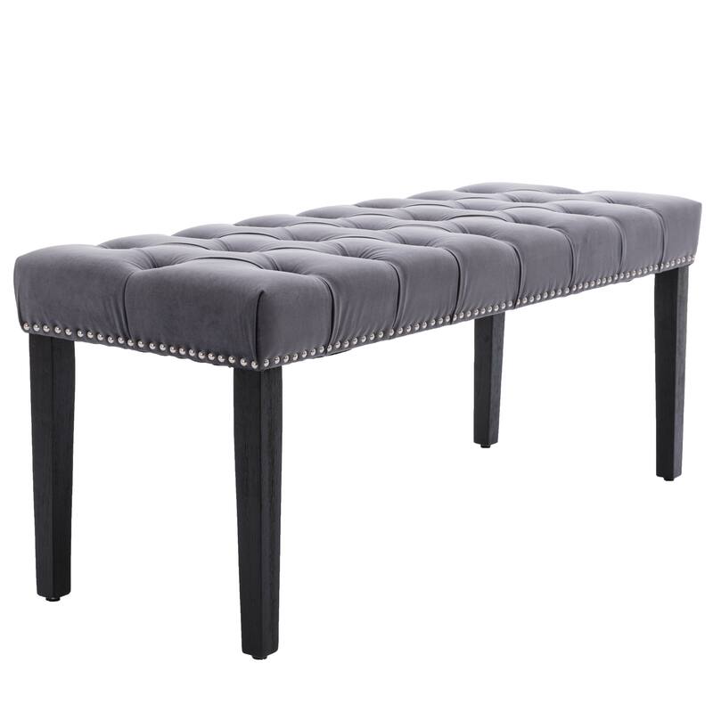 Piano Bench Ottoman Leisure Bench with Wood Legs, Simple Window Bench Accent Bench Dark Gray Corridor Bench