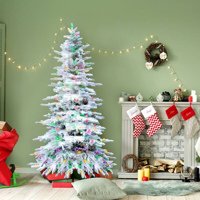 Fraser Hill Farm 9-foot Flocked Pine, Multicolor LED