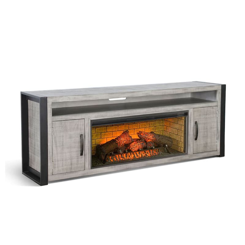 Zeka TV Console with Electric Fireplace Insert Space, Soundbar Shelf, Gray