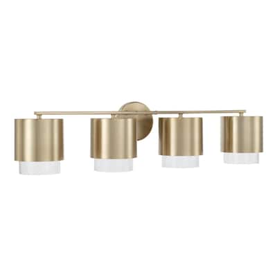 33.50"W x 8.25"H 4-Light Cylindrical Metal Vanity with Seeded Glass - N/A
