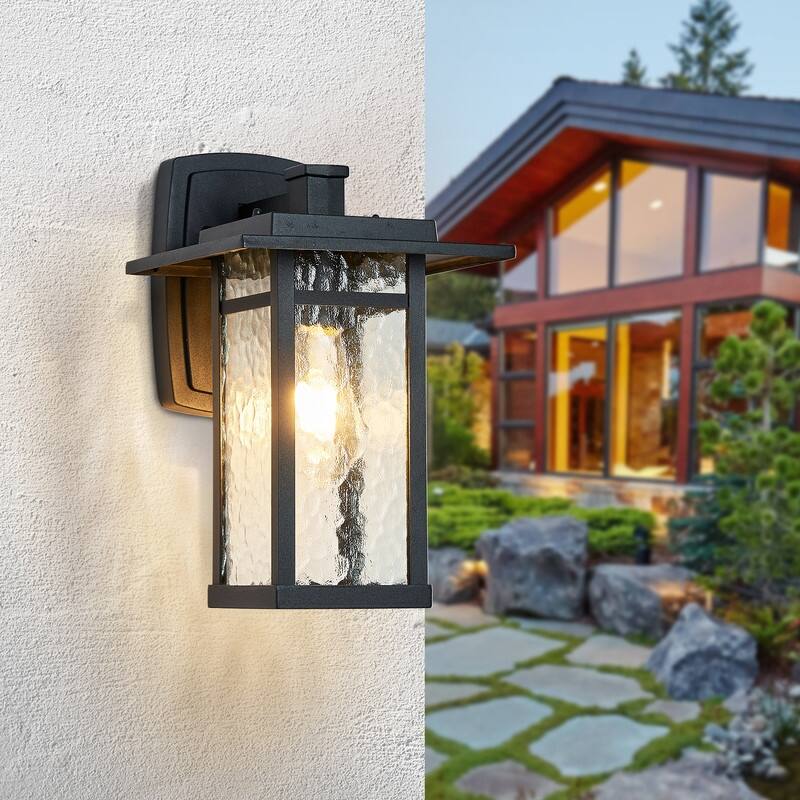 Outdoor Wall Sconce 1-Light Black Modern Wall Lamp with Clear Glass - Black Wall Lamp