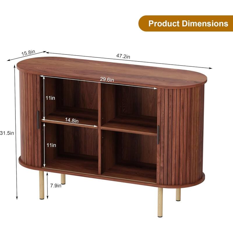 47" Mid-Century Modern Sideboard Buffet Cabinet with Adjustable Shelves, Accent Storage Cabinet