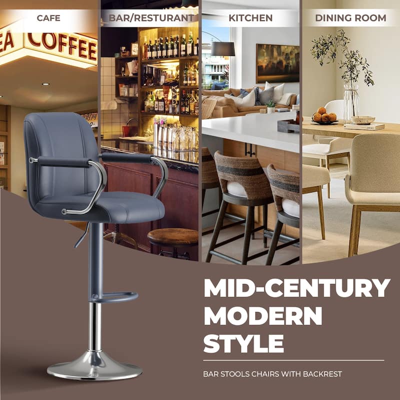 Swivel Bar Stools with Back Support - Adjustable Height Counter Stools for Kitchen Island & Home Bar