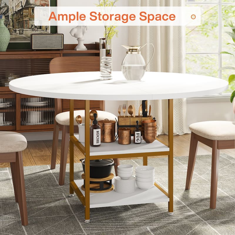 Dining Table with Storage Shelves for 4 People, Rustic Color Contrast Kitchen Table