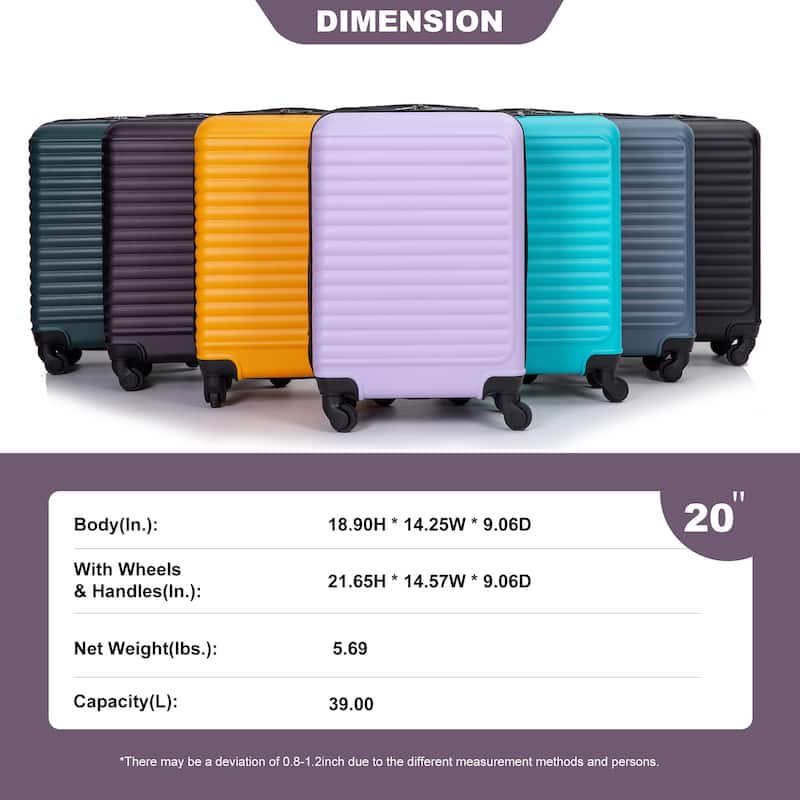 20" Carry on Luggage Lightweight Suitcase, Spinner Wheels