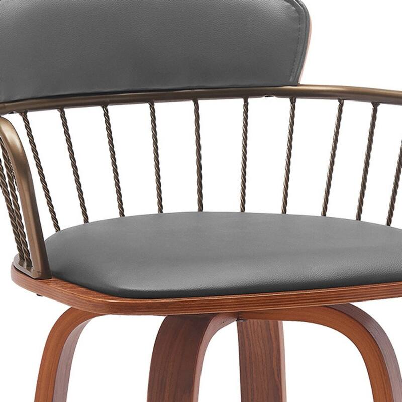 Faux Leather Counter Height Bar Chair with Arms, Swivel and Footrest
