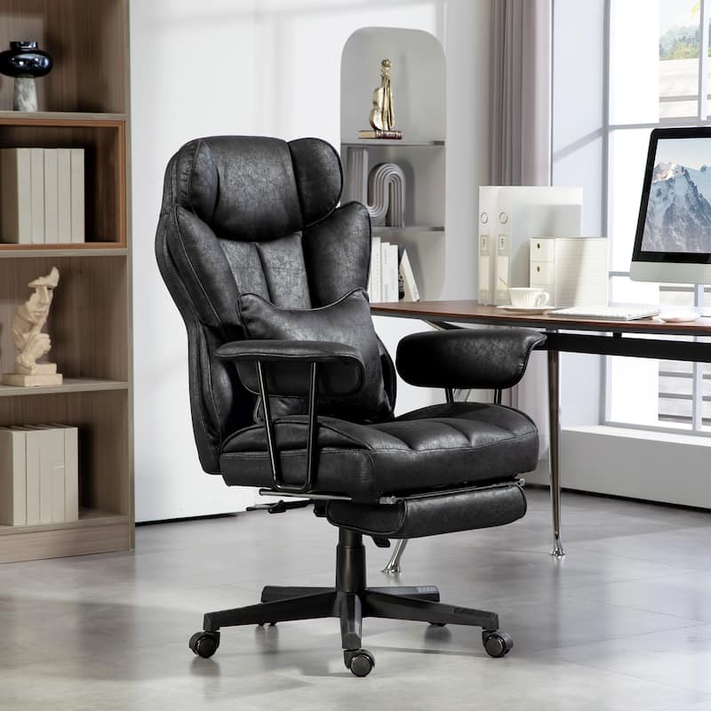 Big and Tall Executive Office Chair with Footrest, 400lbs Capacity, Adjustable Lumbar Support, Reclining Wide Seat, Black