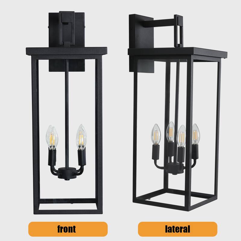 1ps Outdoor Wall Lanterns with Black Metal Frame and Clear Glass, 4 E12 Bulb Socket, Weatherproof Wall Sconces(No Bulbs)
