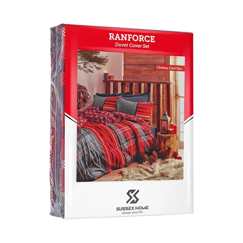 SUSSEXHOME Christmas Carol Stars Duvet Cover Set Red, Hypoallergenic