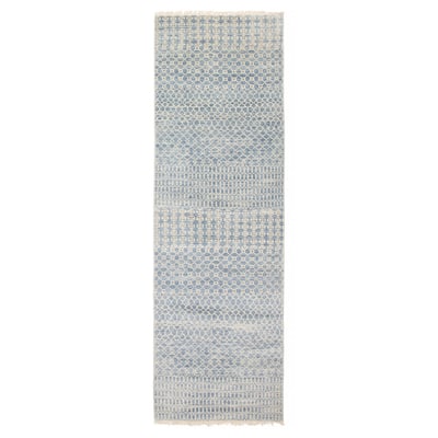 ECARPETGALLERY Hand-knotted Silk Shadow Denim Blue Wool Rug - 2'6 x 8'0