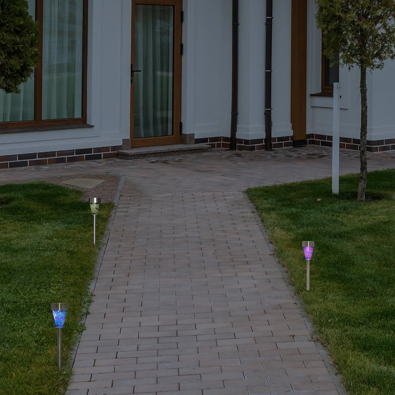 Set of 3 Mosaic Stained Glass Solar Powered LED Pathway Markers 15.5"