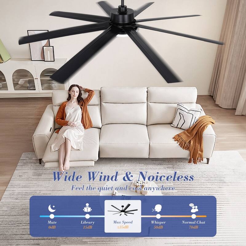 72 in. Matte Black Indoor/Outdoor Large Ceiling Fans with Light Kit and Remote Control, 6-Reversible Blades and 6 Speeds
