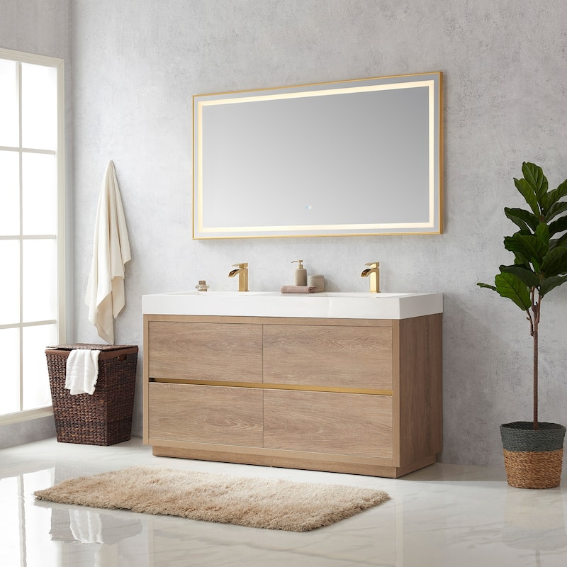 Huesca 60" Double Sink Bath Vanity with White Sink Top and Mirror