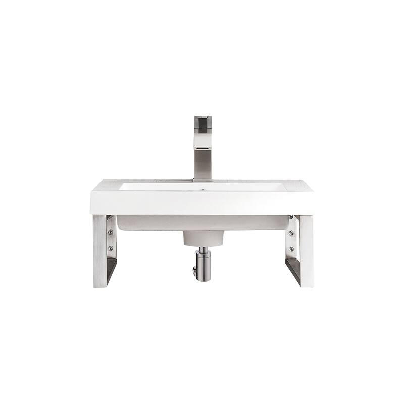 Two Boston 15 1/4" Wall Brackets, Brushed Nickel w/20" White Glossy Composite Countertop - White