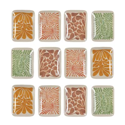 Stoneware Plate with Abstract Design in Four Styles, Set of 12 - 6.1"L x 4.5"W x 0.8"H