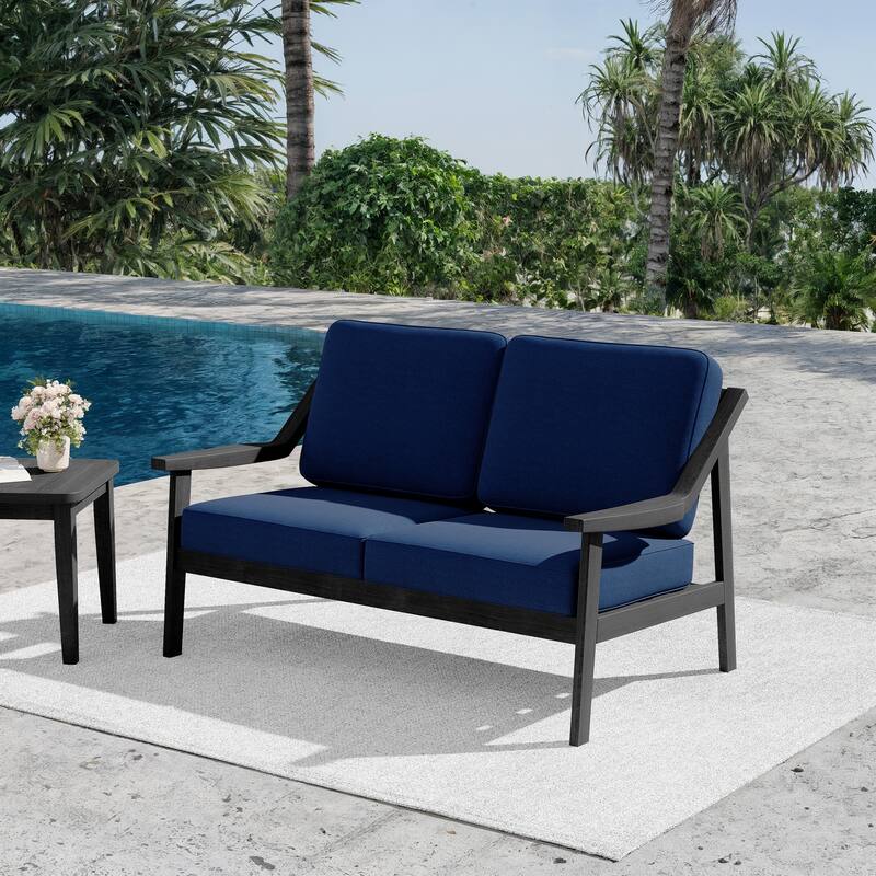 Outdoor Teak Wood Slat Back Patio Loveseat Sofa