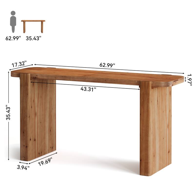 Solid Wood Rectangular Bar Table, 63 Inch Long Home Bar Unit for Bar - 19.69" D x 63" W x 35.43" H