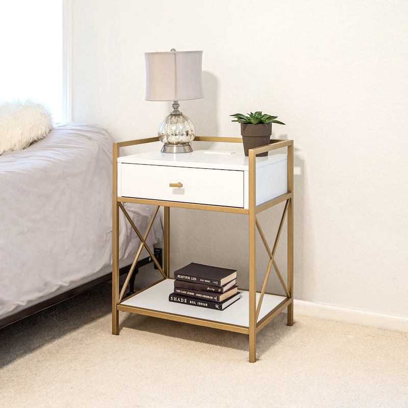 Contemporary Charging One Drawer Nightstand Side Table