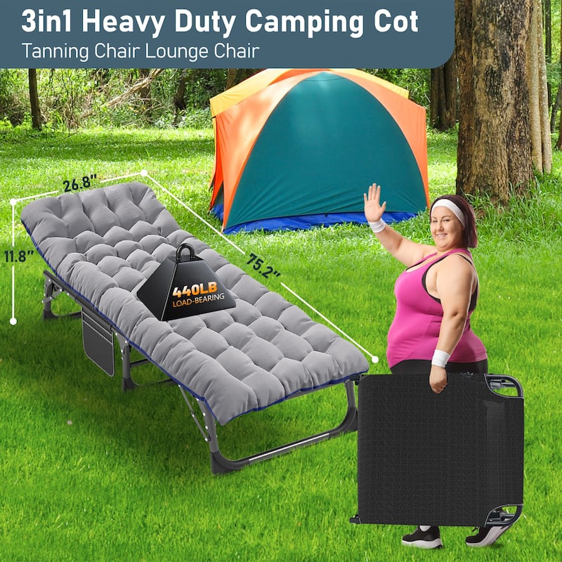 Portable Folding Camping Cot with Mattress Pillow, Patio Lounge Chair