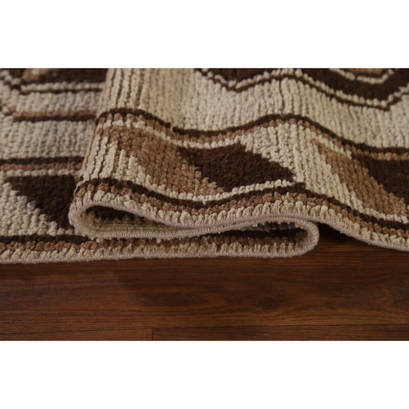 Natural Dye Handmade Kurdish Turkish Runner Rug Beige Wool Carpet - 3'4"x 11'9"