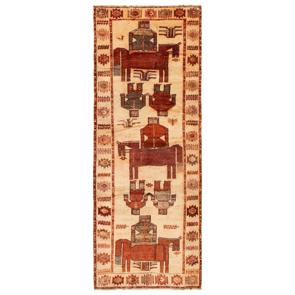 ECARPETGALLERY Hand-knotted Melis Vintage Ivory Wool Rug - 4'7 x 12'5