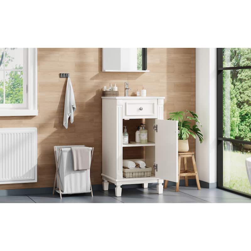 18-inch Bathroom Vanity with Ceramic Sink, Freestanding Single Vanity Set with Soft Closing Door, Adjustable Shelf